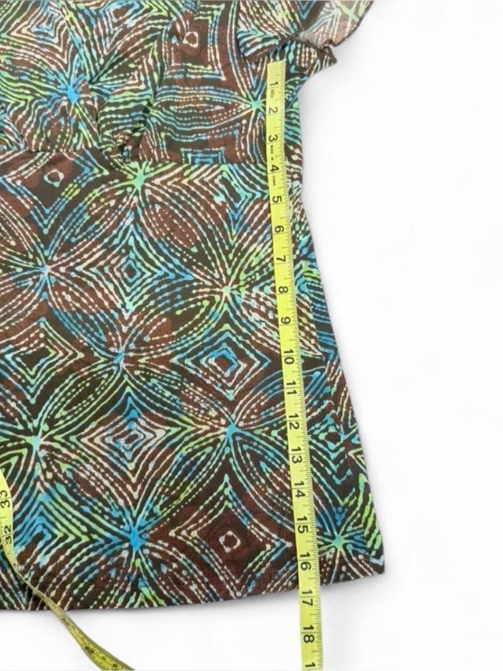 Vintage 90’s Y2K Geometric Babydoll Blouse Top Women’s Large Green 2000’s Summer - Picture 6 of 6